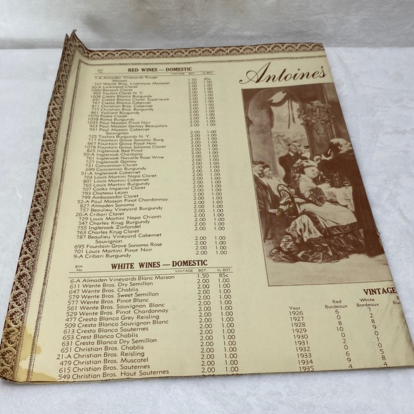 Antique Antoine's Wine List Restaurant New Orleans Louisiana Vintage Menu - Picture 13 of 14